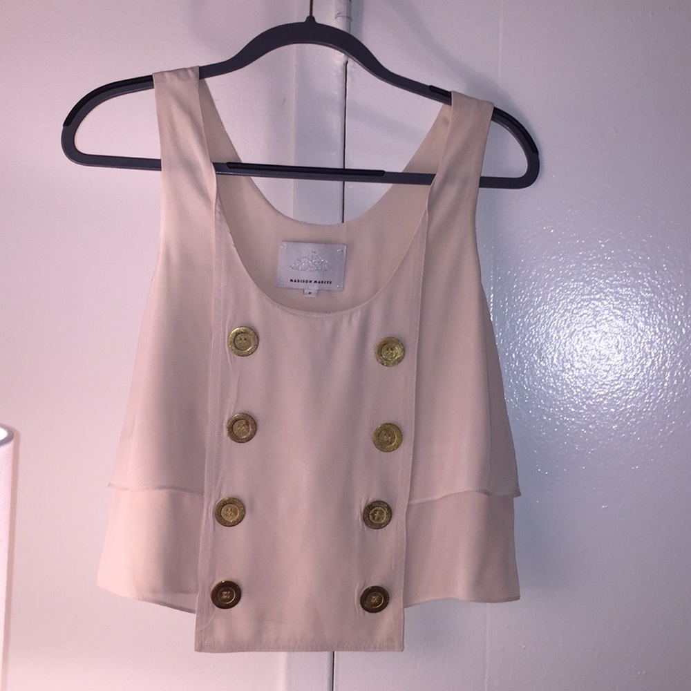 Cream silk tank with gold buttons